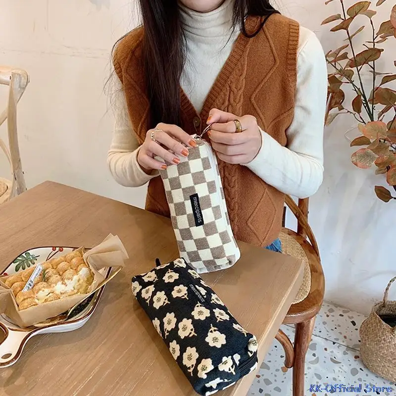 Borsa cosmetica scozzese in stile coreano giapponese borse in tela da donna borsa Organizer borse a matita borsa per rossetto borsa per il trucco