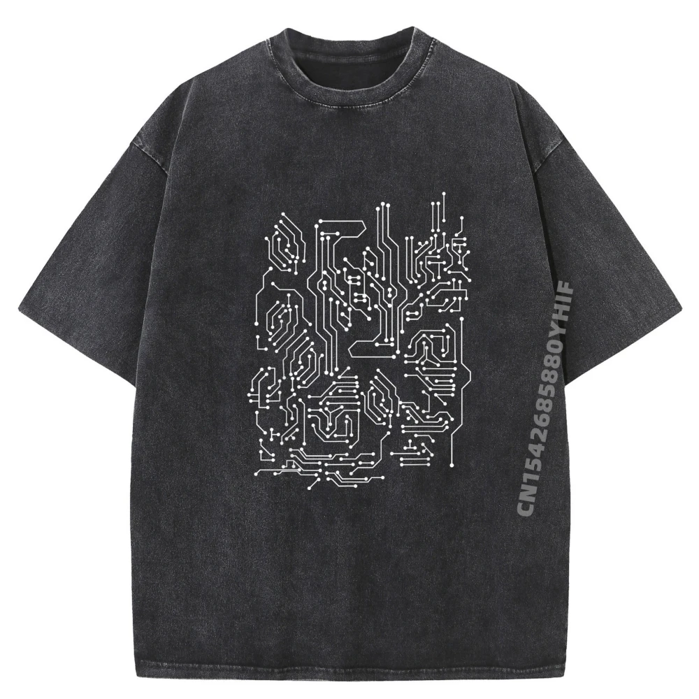 

Computer Circuit Board Graphic T Shirts Men Oversized Funny Gifts Korean Fashion Luxury Washed Printed Clothes