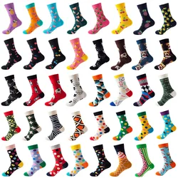 1pair Combed Cotton Fashion Hip Hop Man woman Socks Harajuku fruit Skateboard oil painting animal Happy Socks Funny Sokken