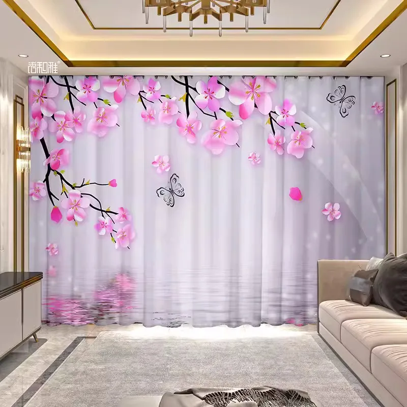 

Beautiful Peach Blossom Custom Modern Ins Pink Romantic Cherry Chinese Painting Blossom Flower Curtain Bedroom Living Room Drape