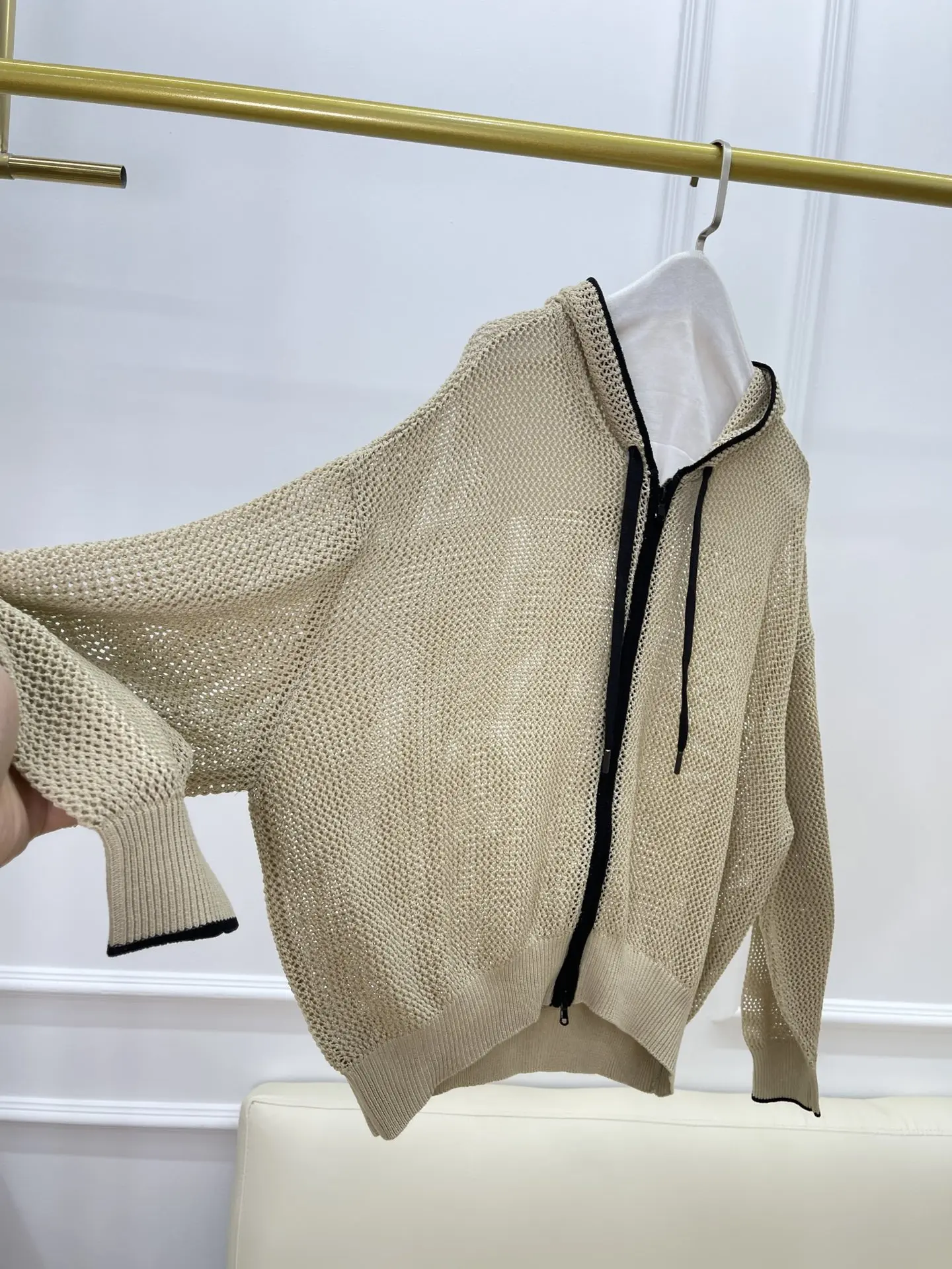 Women\'s Silk and Linen Hollow Knitted Suit, Hooded, Spring and Summer, High Quality, New, 2022