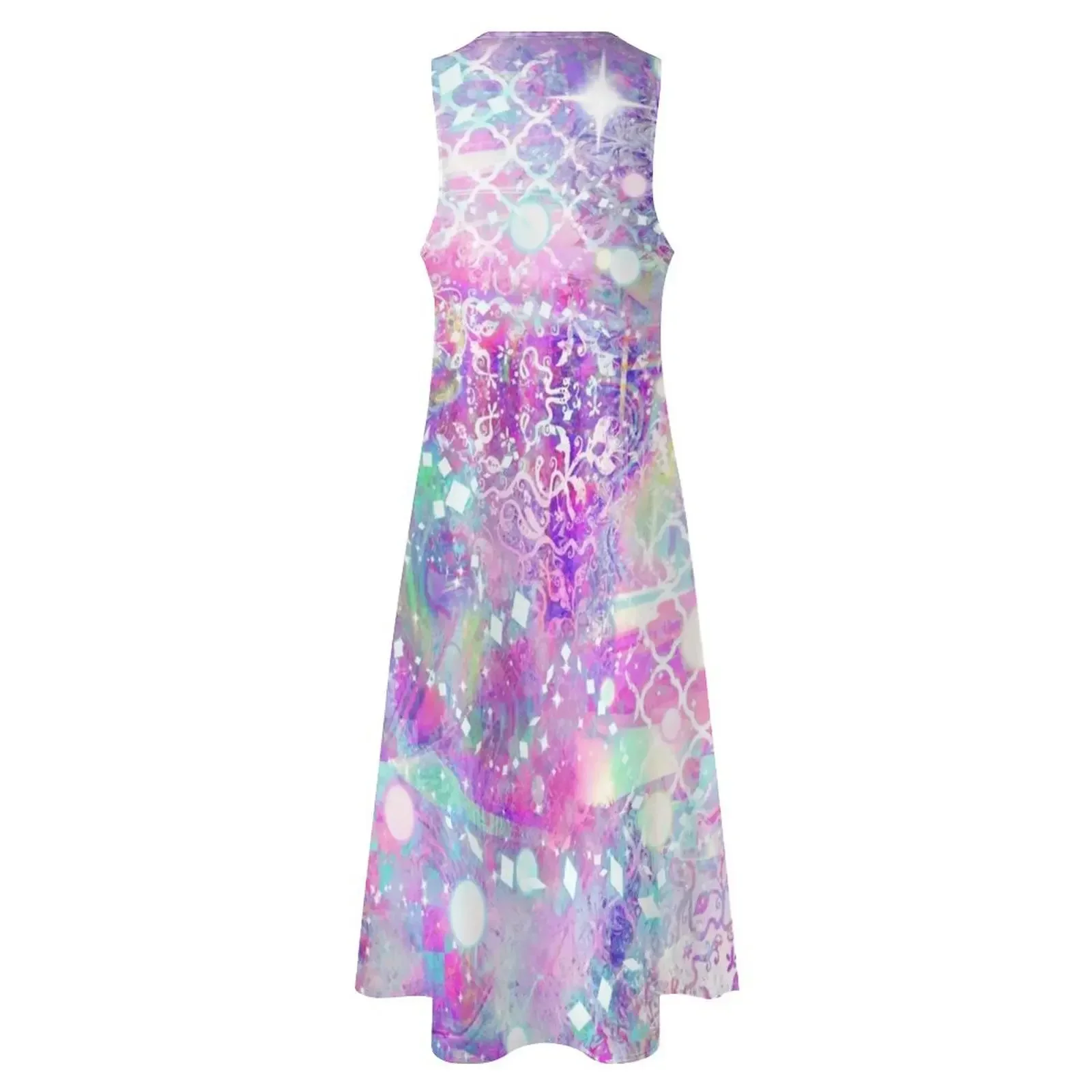 ชุดเดรสยาวสีชมพูวิ้งๆ แบบโฮโลแกรม ชุดเดรสวันเกิด ชุดเดรสออกงาน ชุดชายหาดสำหรับผู้หญิง ชุดเดรสฤดูร้อนสำหรับผู้หญิง