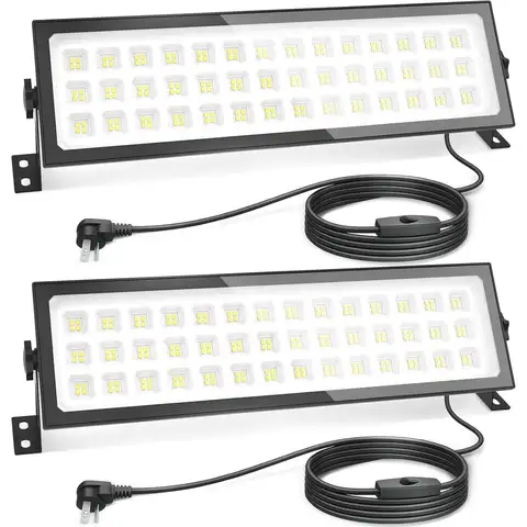 2 Pack Linkable LED Shop Lights, Ultra Bright 100W 15000LM Aluminum Plug in Garage Light w/ 9.84ft Power Cord, 6000K Work Light