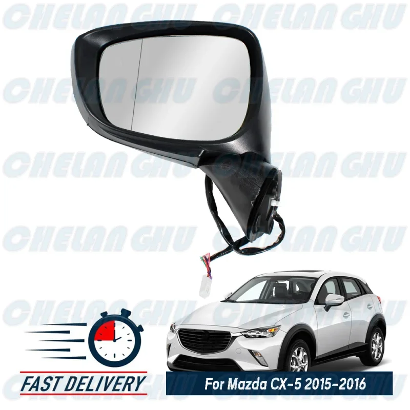 For Mazda CX-5 2015 2016 Left Side 6 Pins White Paintable MA1320208 Mirror Assembly With Heated Trun Light