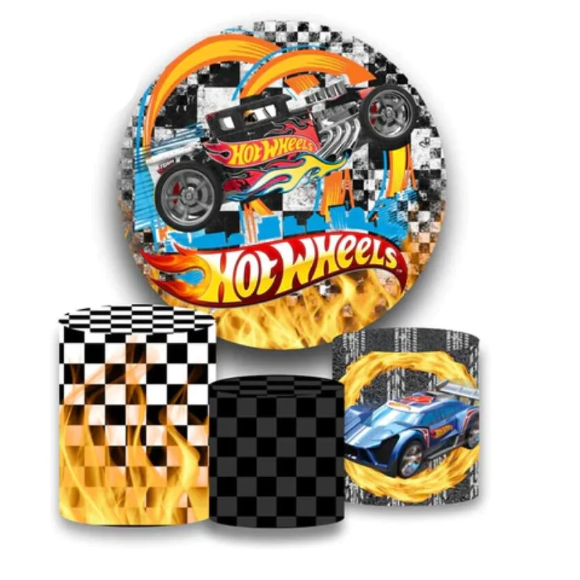 Sensfun Hot Wheels Party Background for Round Racing Boy 1st Birthday Circle Backdrop Photo Booth Props Cake Table Decoration