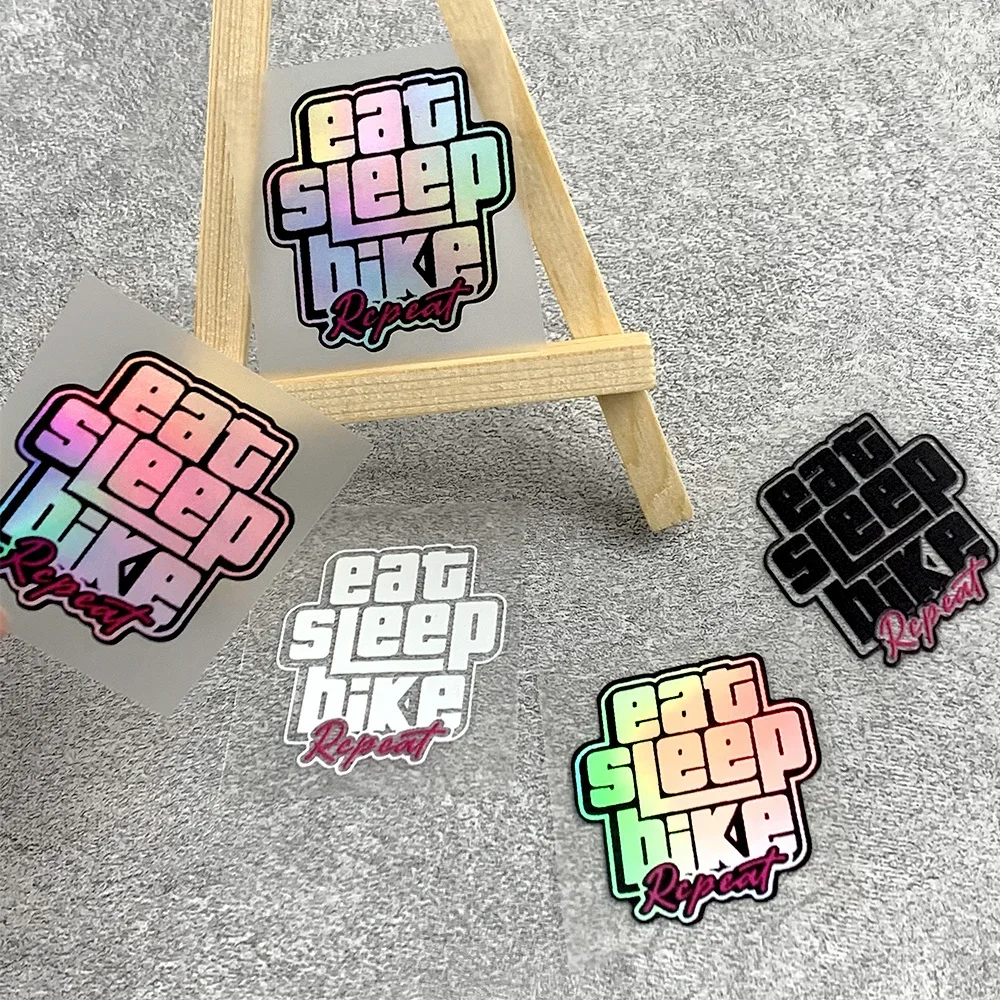 

1PC "Eat Sleep Bike Repeat" Auto Moto Sticker, Holographic Design Decal for Motorcycle, Exterior Customization Accessory