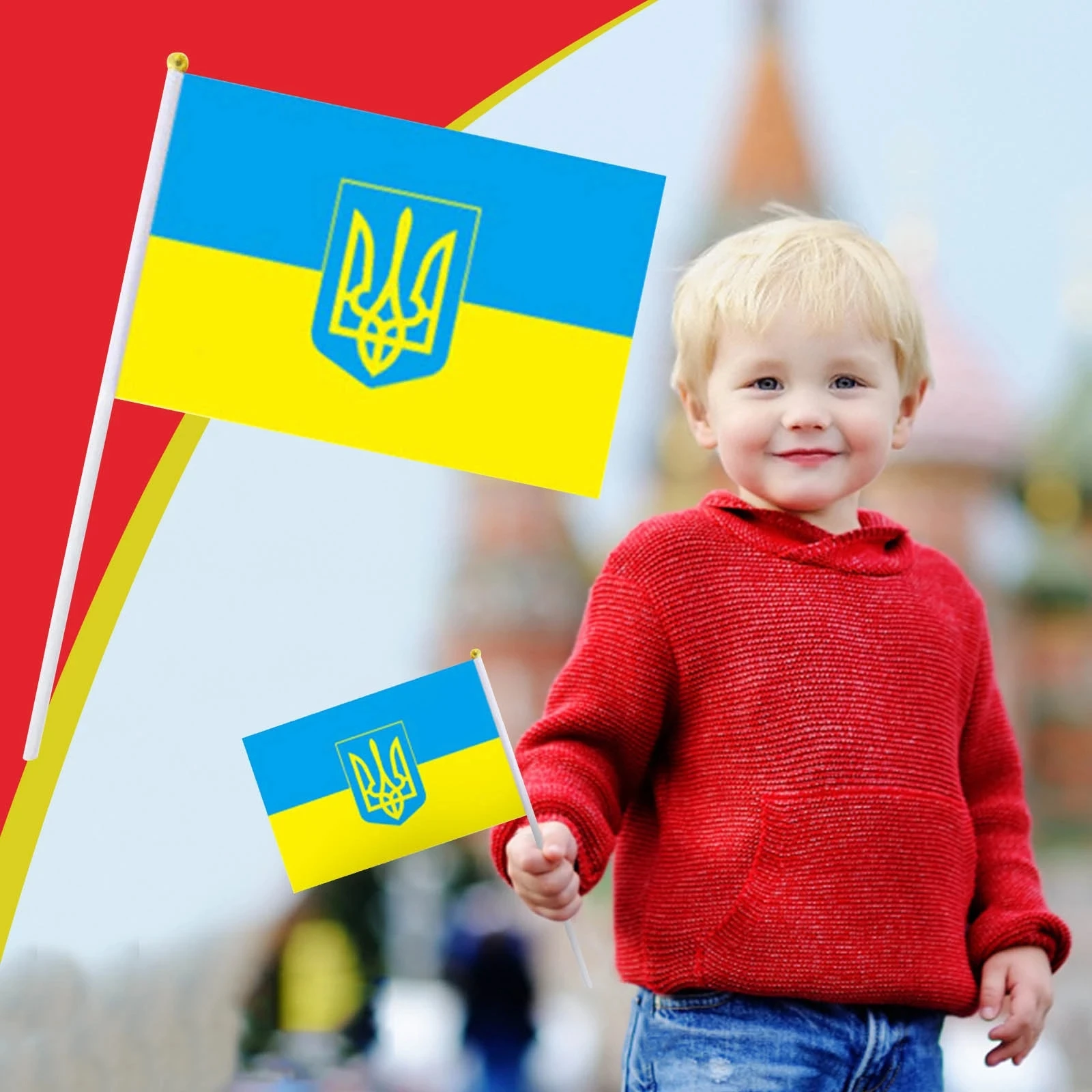 Hand Waving Flag   5pcs Ukraine Hand Wave Flag with Plastic Flagpoles Fade Resistant Emblem Flag Ukraine National Single Flag