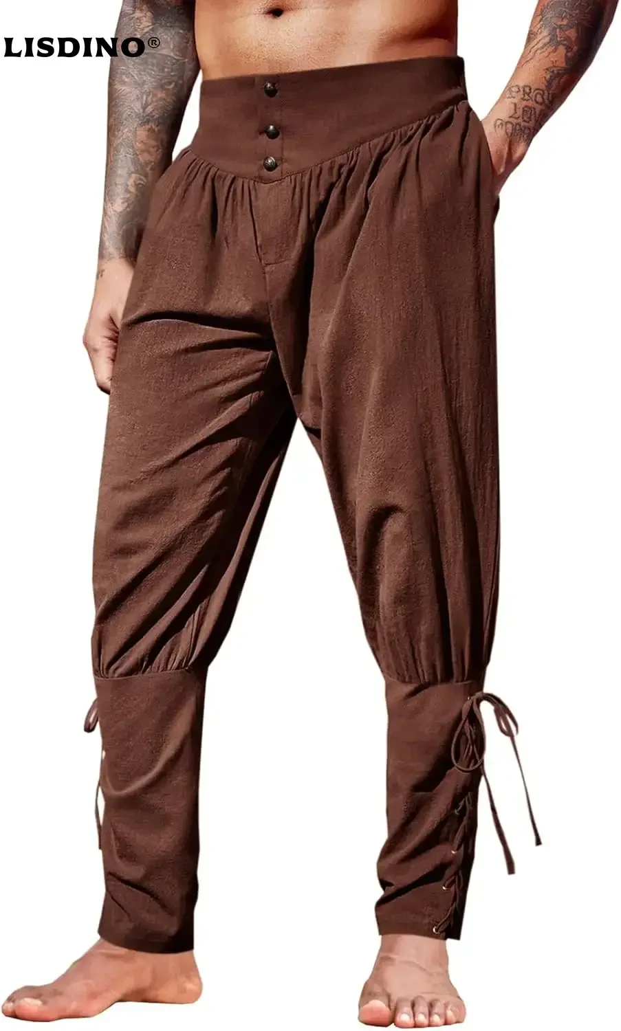 

Renaissance Viking Pirate Lace Up Tapered Halloween Linen Costume Trousers Cargo Pants Joggers Men