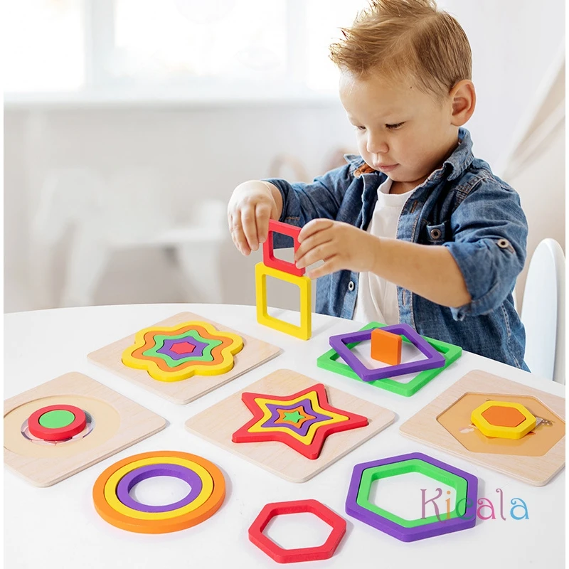 Holz Kleinkind Geometrische Form Passenden Puzzle Kombination Set Farbe Erkenntnis Form Denken Logik Montessori Pädagogisches Spielzeug