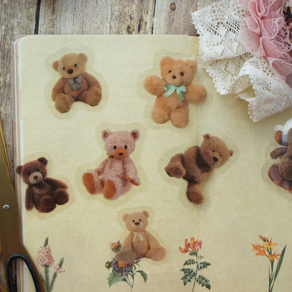 38pcs MIX Size Brown Bear Doll Style PVC Sticker Scrapbooking DIY Gift Packing Label Decoration Tag