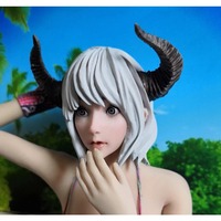 1/6 Scale White Hair Anime Elf Bull Horn Little Beauty Head Carving for 12Inch Plain Skin PH Toy Figures Body
