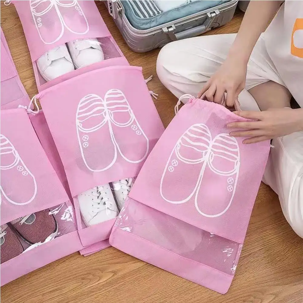 Travel Shoe Storage Bag Non-woven Dust-proof Dirt-resistant Shoe Covers Classify Beam Mouth Translucent Household Merchandises