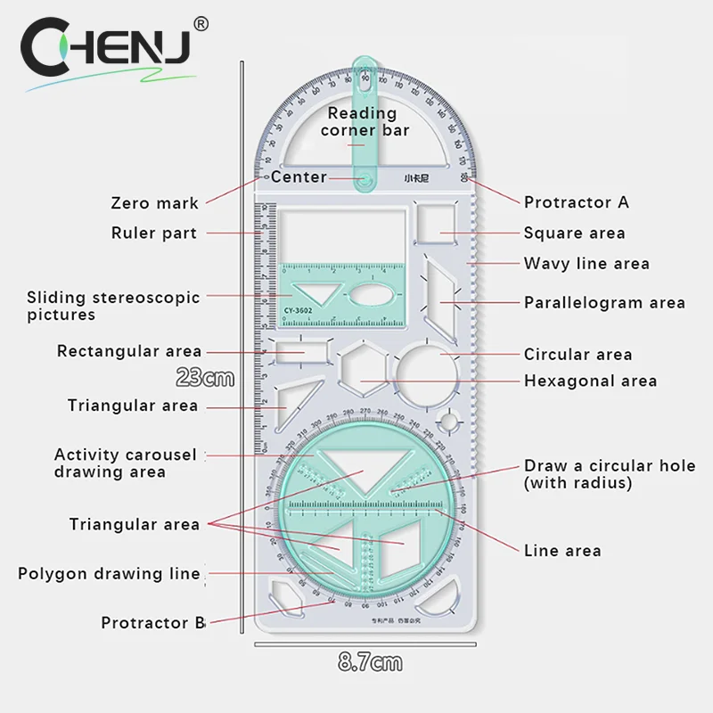 Imagem -05 - Multifuncional Escola Primária Atividade Medição Ferramenta Régua Geométrica Régua Triângulo Bússola Protractor Set