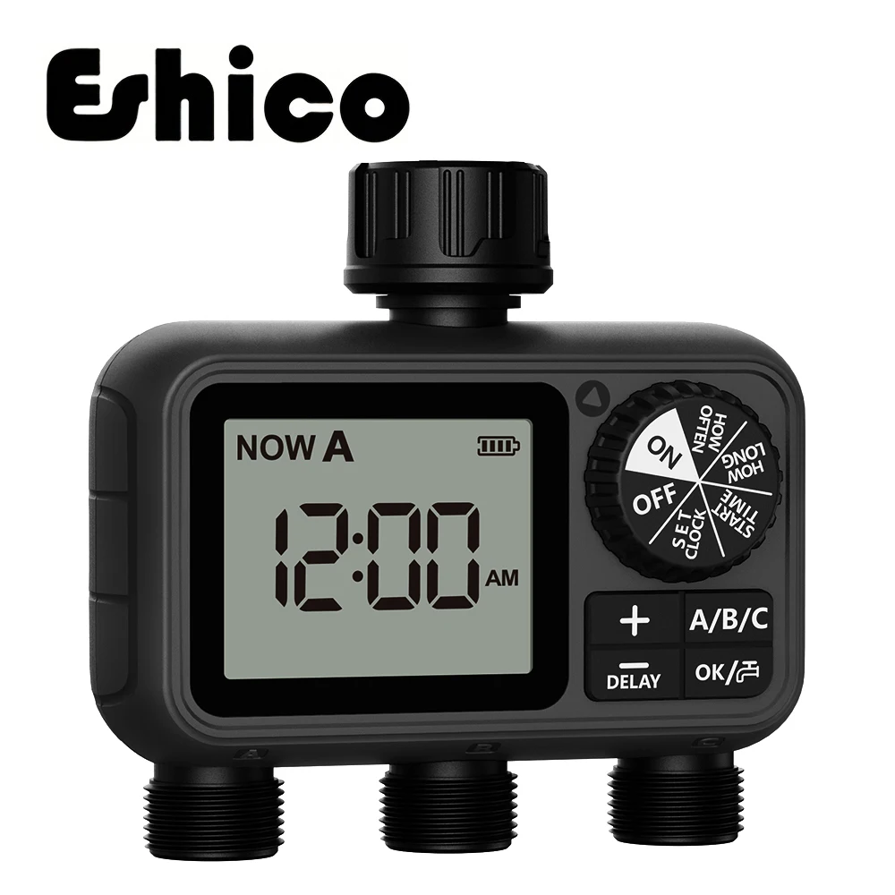 2025th Newest Eshico HCT-M08 3-Outlet Water Timer Automatic/ Manual/ Rain Delay Sprinkler 3P Watering System 3 Zone Garden Tool