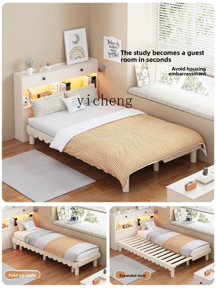 

ZC solid wood pull-out retractable bed study guest multi-functional single person without bedside bed frame new model