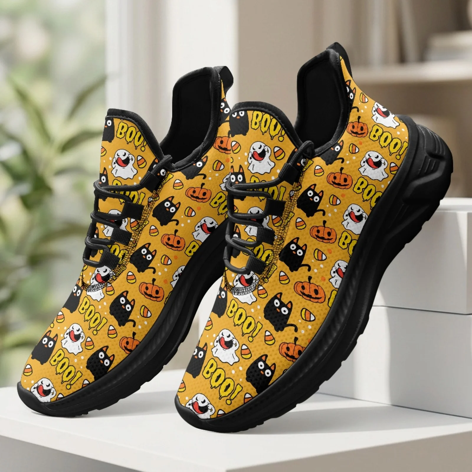PENSTROLL Ghost Black Cat Men's Mesh Sneakers Mesh Running Sneakers for Mens, Non Slip Breathable Men's Mesh Sneakers Oxfords