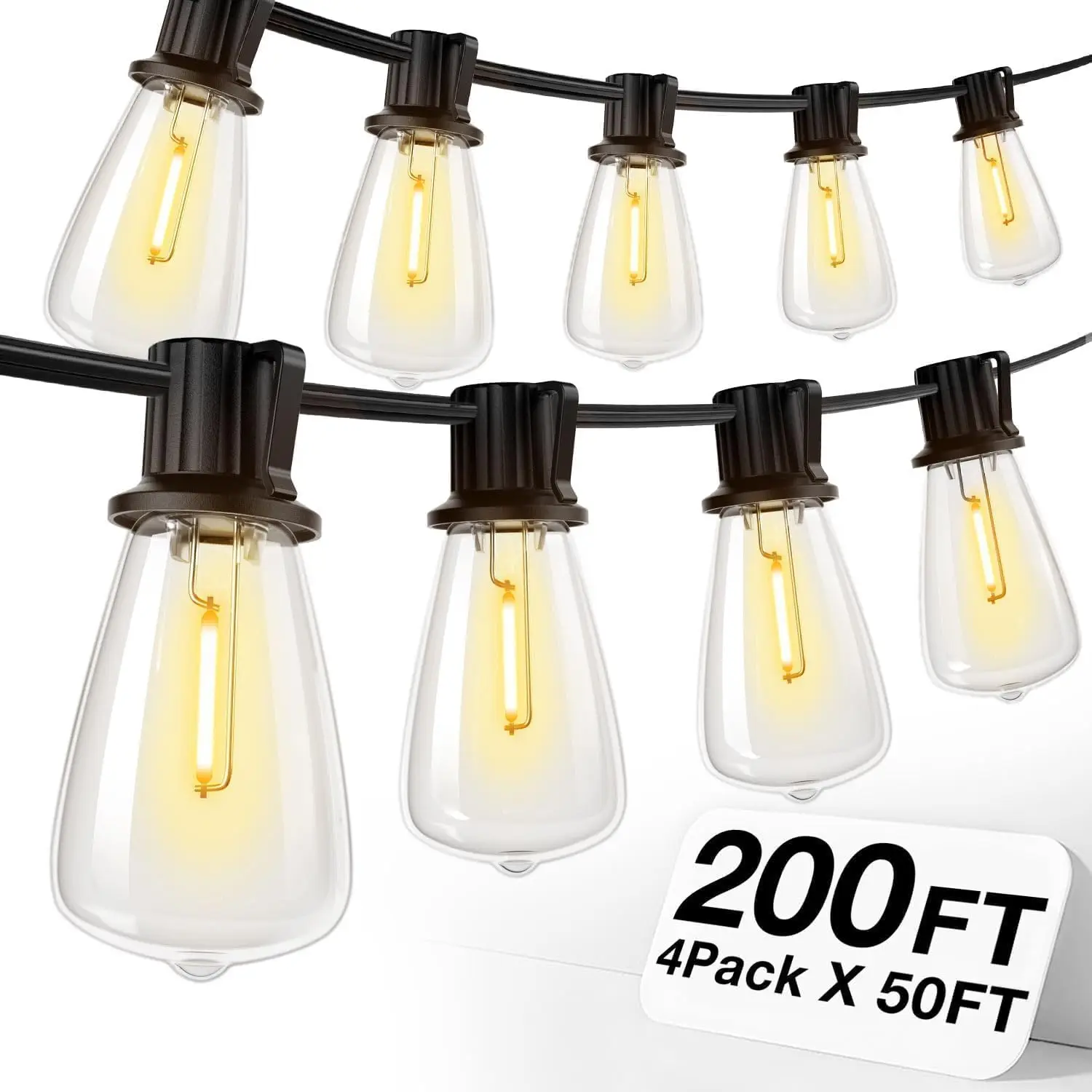 Addlon 200 Ft (4X 50Ft) Outdoor String Lights,Waterproof Patio Lights Etl Listed With 60+4 Shatterproof Dimmable St38 Led