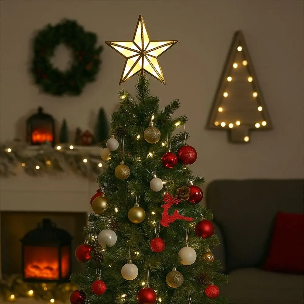 جو ضوء البلاستيك شجرة عيد الميلاد أعلى نجمة جميلة خفيفة الوزن على شكل نجمة ضوء متوهجة شجرة عيد الميلاد زخرفة للمنزل