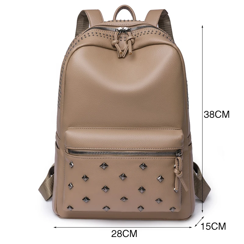 Fashion Rivet Backpack Woman Soft Leather Daypack Female Large Travel Bag Ladies Bagpack Big School Backpack for Teenager Girls