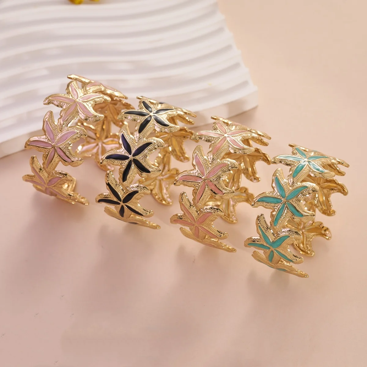 Gold Color Stainless Steel Starfish Bangle Bracelet Bohemia Ocean Themed Geometric Adjustable Cuff Bracelet for Women And Men