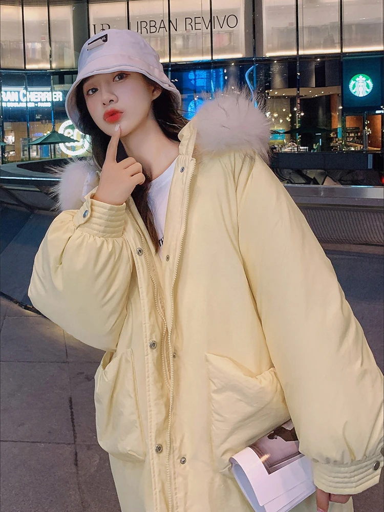 2023 Winter Women's Harajuku Casual Solid Color Long Sleeve Outerwear Hood LongJacket Single Breasted Warm Coat