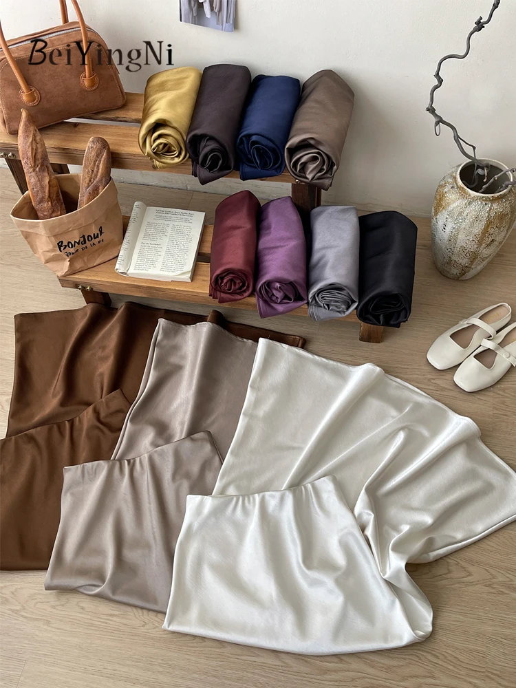

Beiyingni 2025 Spring Fall Thick Satin Skirts Women French Elegant Luxury Casual High Waist Mermaid Skirt Lady Minimalist Faldas