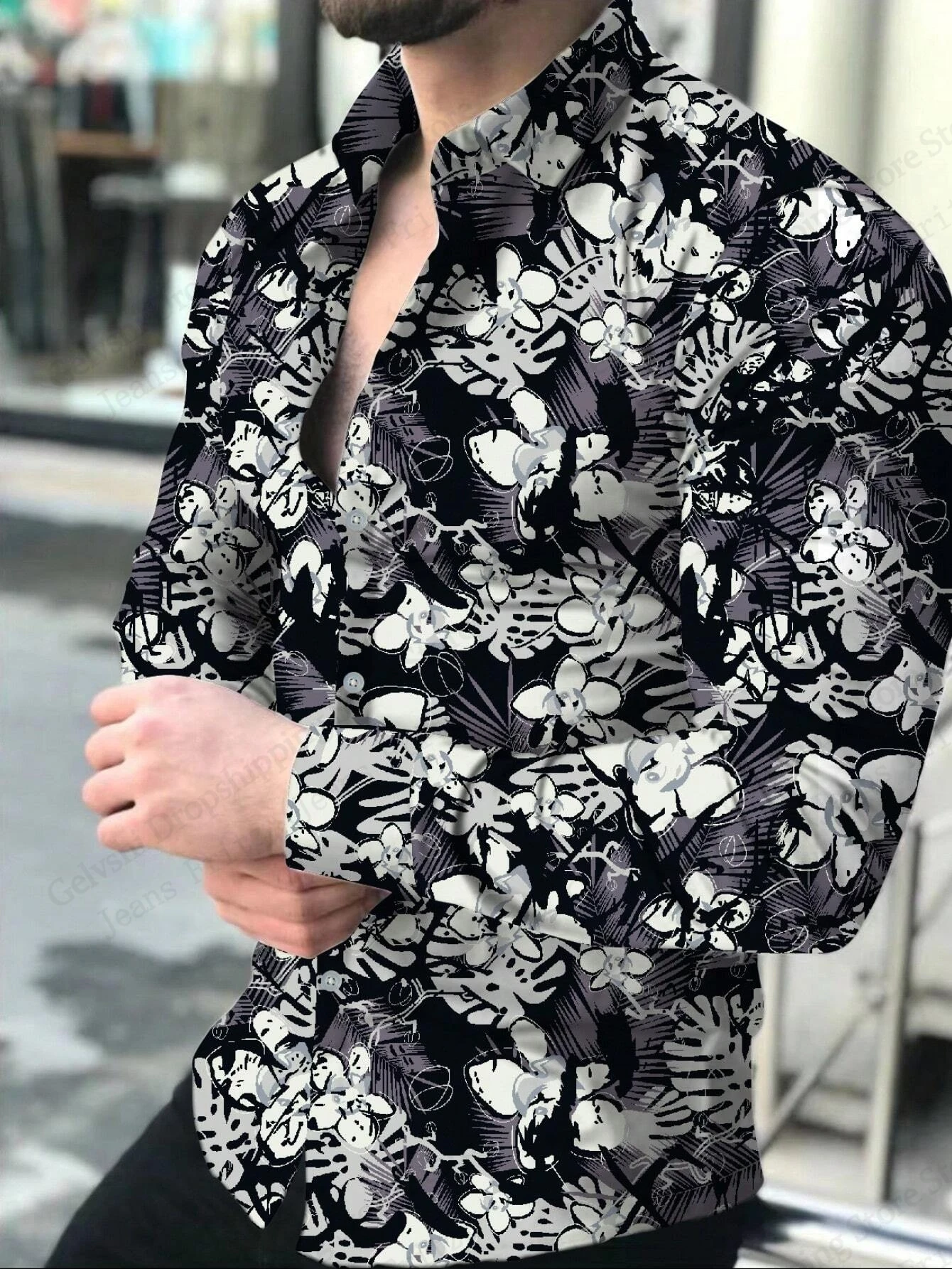 เสื้อฮาวายแขนยาวลายพืชดอกไม้เขตร้อนพิมพ์ลาย 3 มิติ เสื้อแฟชั่นลำลองสำหรับผู้ชายและผู้หญิง เสื้อเชิ้ตปกแบบเป็นทางการ เสื้อชายหาด