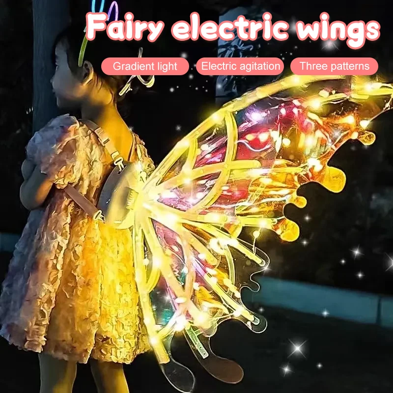 Electric Butterfly Wings Costume Elf  Wings Fairy Wings For Girls Kids Dog Luminous Angel Wings With Music Shiny Dress Up Props