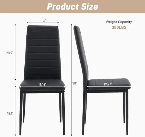 Dining Chairs Set of 4, PU Leather & High Back, Black | Black kitchen chairs with padded seats & foot cap protection