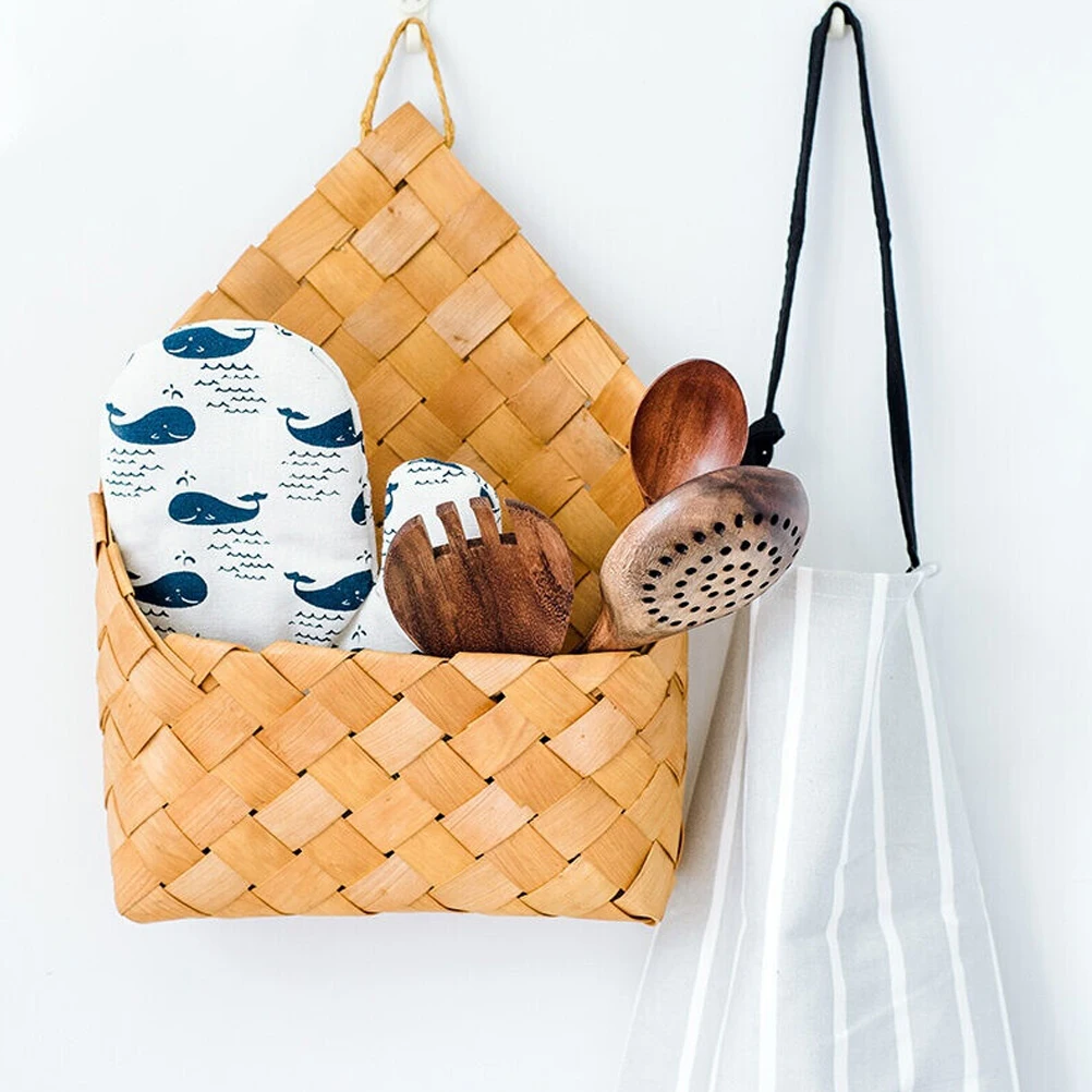 

Wall Hanging Storage Basket Organizers Wood Material High Quality Household Multi Purpose Bathroom Kitchen Living Room