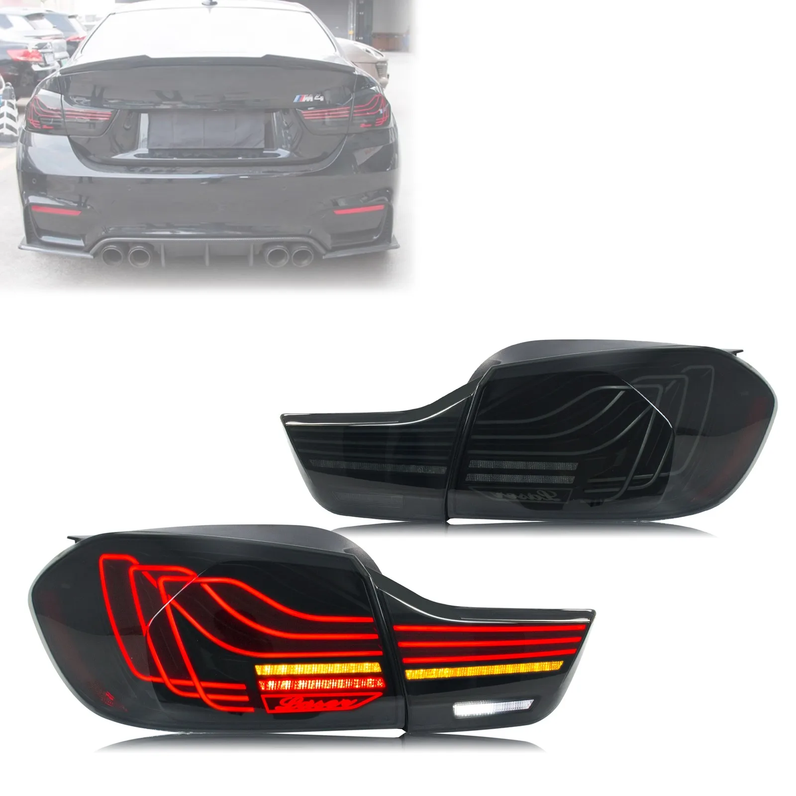 LED Tail Lights for BMW 4-Series F32 F33 F36 F82 F83 M4 2014-2020 Sequential Signal Dynamic Animation Black Rear Lamps Assembly