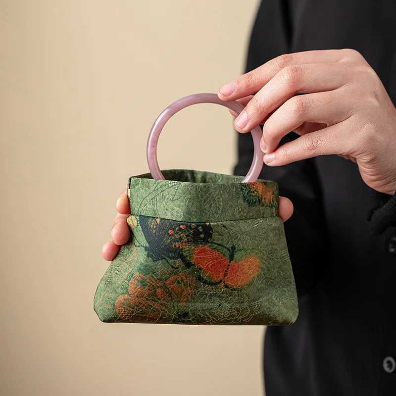 Chinese Brocade Jewelry Pouch Drawstring Bag Traditional Silk Coin Purse for Earphones Bracelet Travel Storage Gift