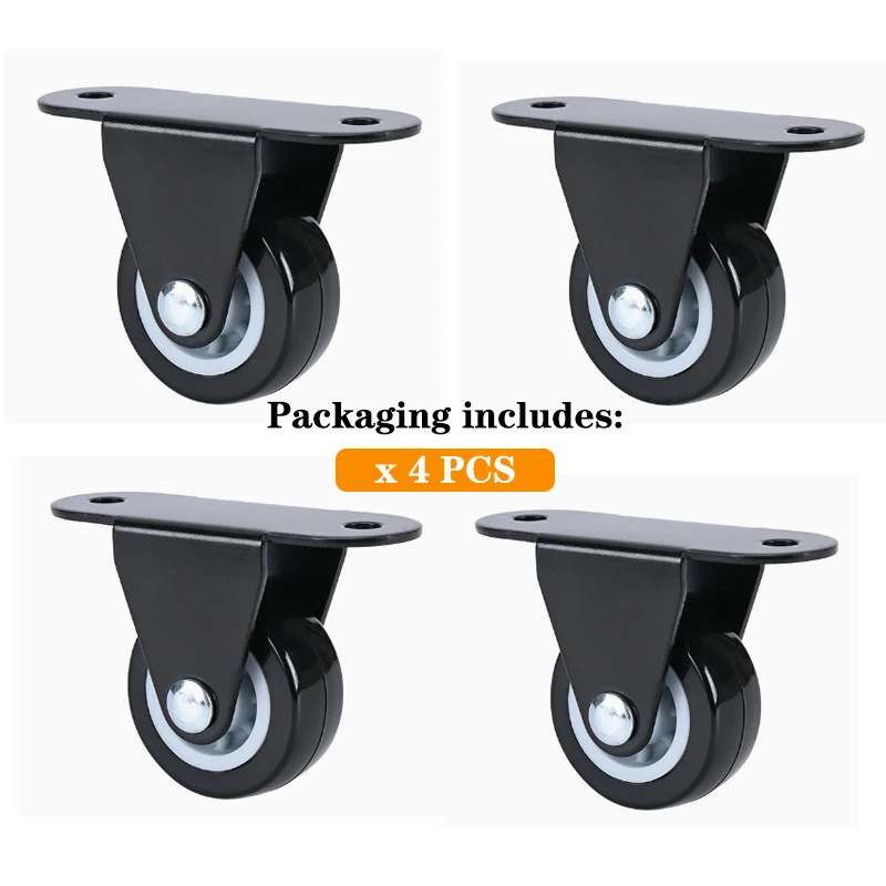 

4Pcs 1.5 Inch PU Black Flower Pattern Fixed Casters Universal Flat Base Wheels Home Furniture Wardrobe Replacement Parts