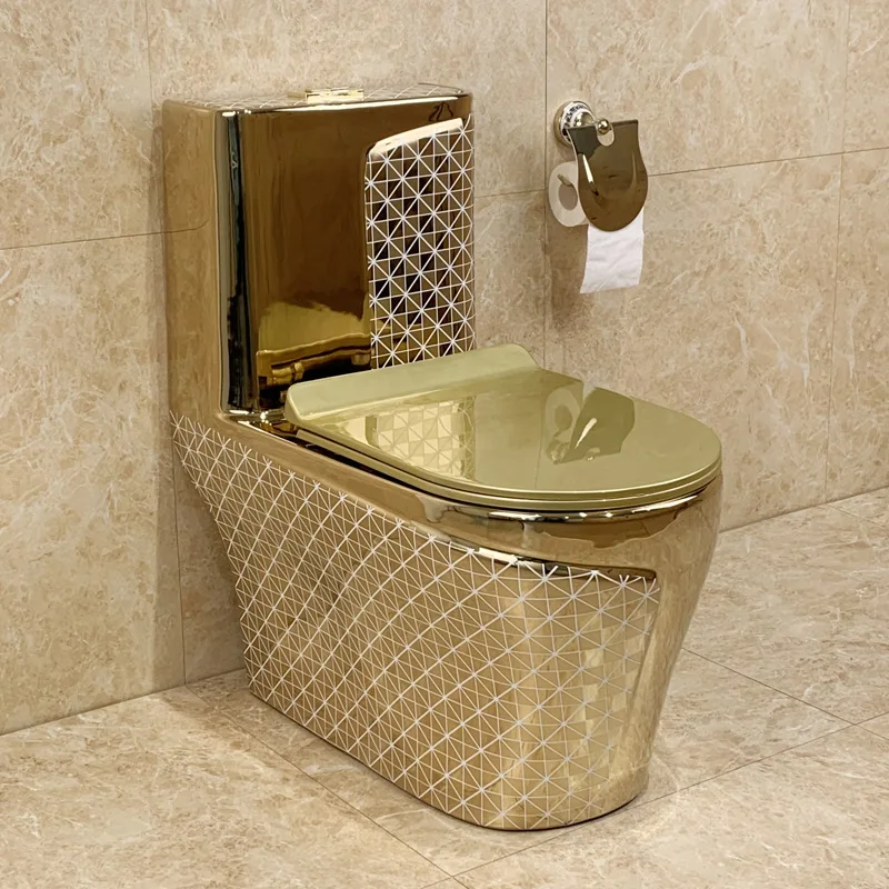 Luxury Gold Colored Siphon Style Water Toilet, Elegant Gold Toilet for Bathroom Decor, Integrated Style Ceramic Toilet YX650LK