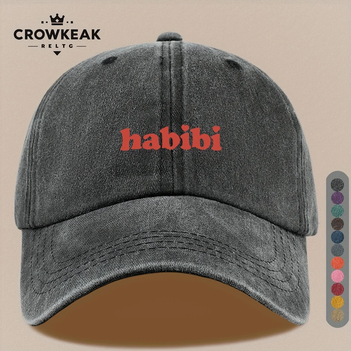 Casquette vintage avec impression de phrase d'amour arabe/latine « Habibi » - Réglable, légère et respirante, adaptée pour