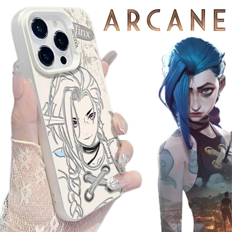 

Arcane Jinx Case for IPhone 16 15 14 Pro Max Anime Graffiti Phone Shell Cartoon Shockproof Soft Case Anti Fall Matte Back Cover