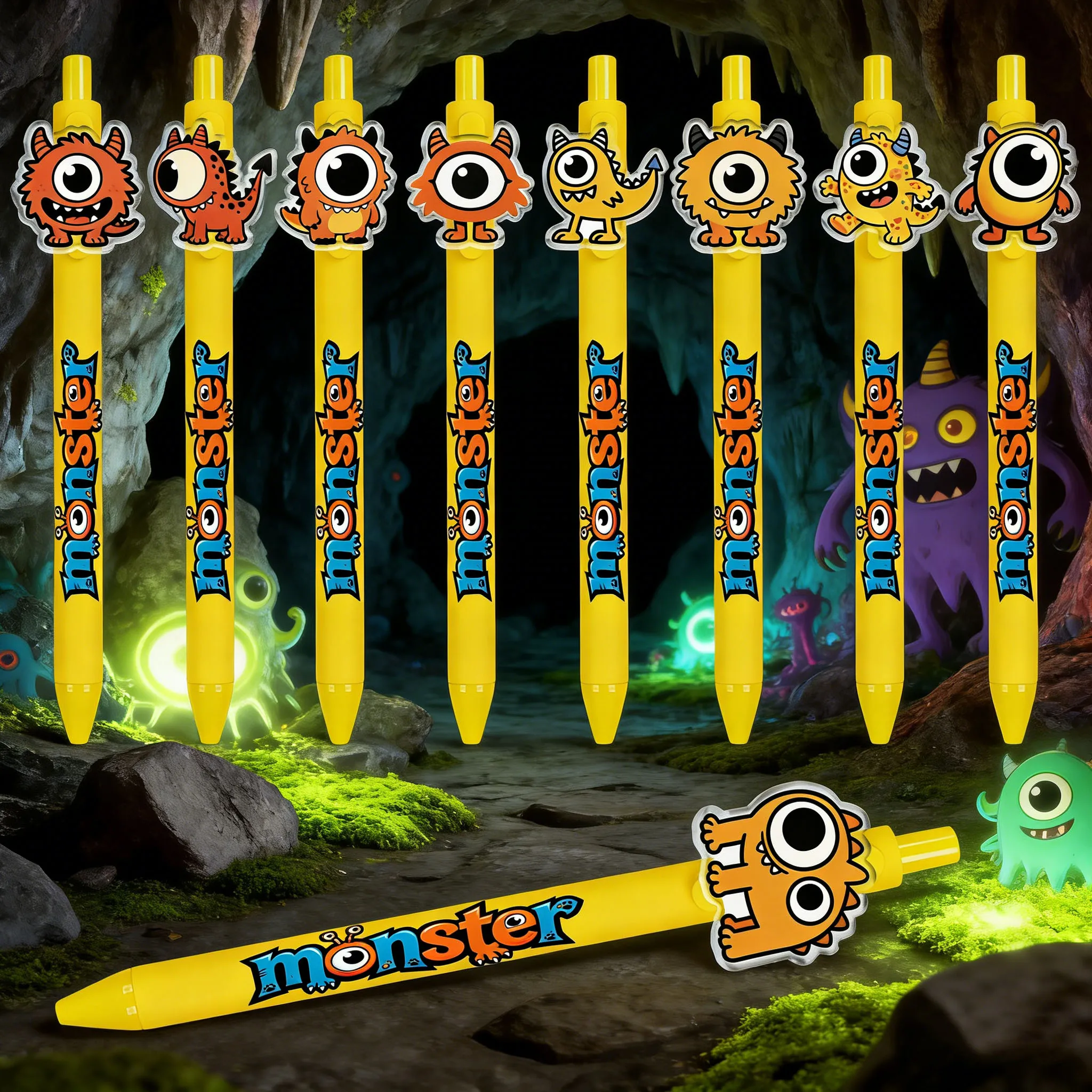

9pcs/14pcs Creative Big Eyes Monster Ballpoint Pen Yellow Department Student Office Universal Pen