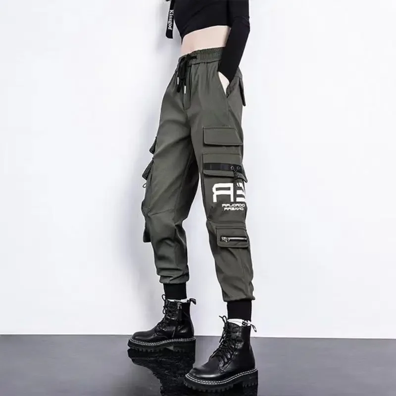 New Women Cargo Pants Ins Harem Pants Fashion Punk Pockets Jogger Trousers Chain Harajuku Elastics High Waist Streetwear 420