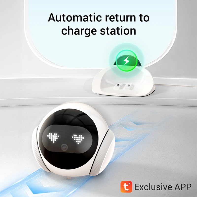 2026 360 Mobile AI Home Security Baby Elderly Care Pet Interaction Play Toy APP Control Auto Recharge Metal Kids