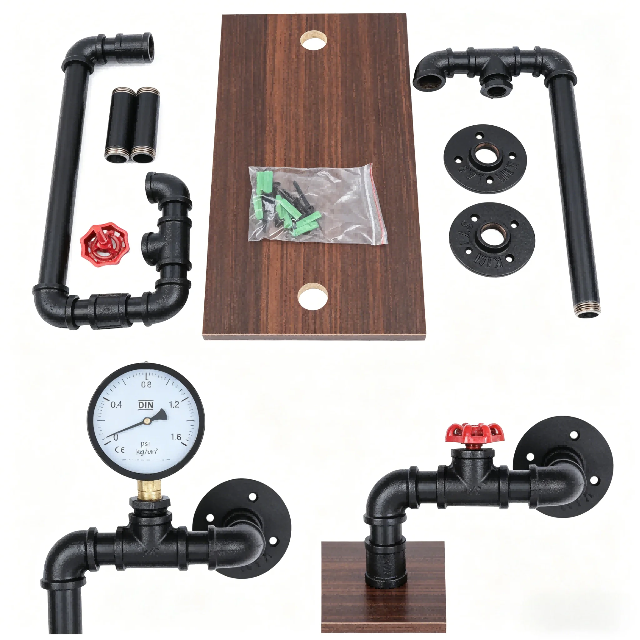 Estante Industrial de Pared, Madera Maciza y Tubo de Acero, Estilo Retro Resistente, Decoración y Almacenamiento para el Hogar