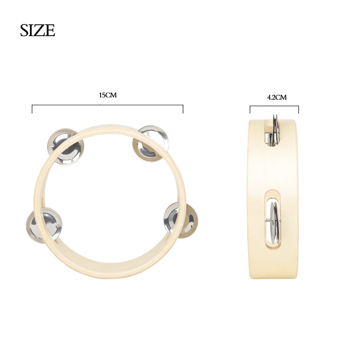 Wood Tambourine 6 Inch with Steel Jingle–Safe Non-Toxic Design Tambourine Ideal for Children, Eeginner Shakers & Early Learning