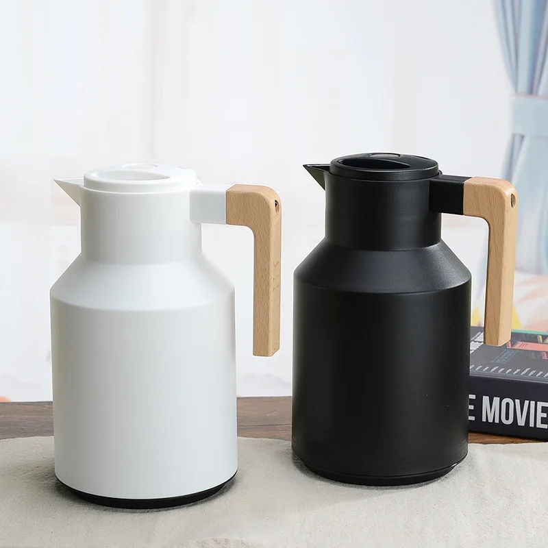 

1L Scandinavian Thermos Home Hot Water Bottle Large Capacity Wooden Handle Thermos Coffee Pot Glass Liner Insulation kettle