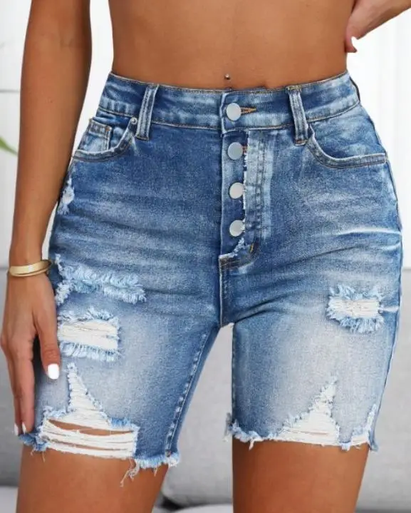 شورت جينز نسائي جديد لصيف 2026، أنيق وجذاب، ضيق ومرن، بخصر متوسط، ملابس كاجوال للسيدات