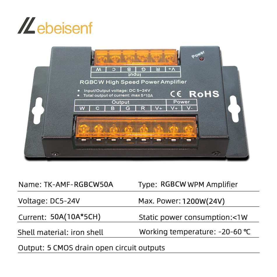 RGBCW RGBCCT High Speed Amplifier DC 5V 12V 24V 50A 5Channel Constant Voltage PWM LED Controller Dimmer Signal Extender Repeater