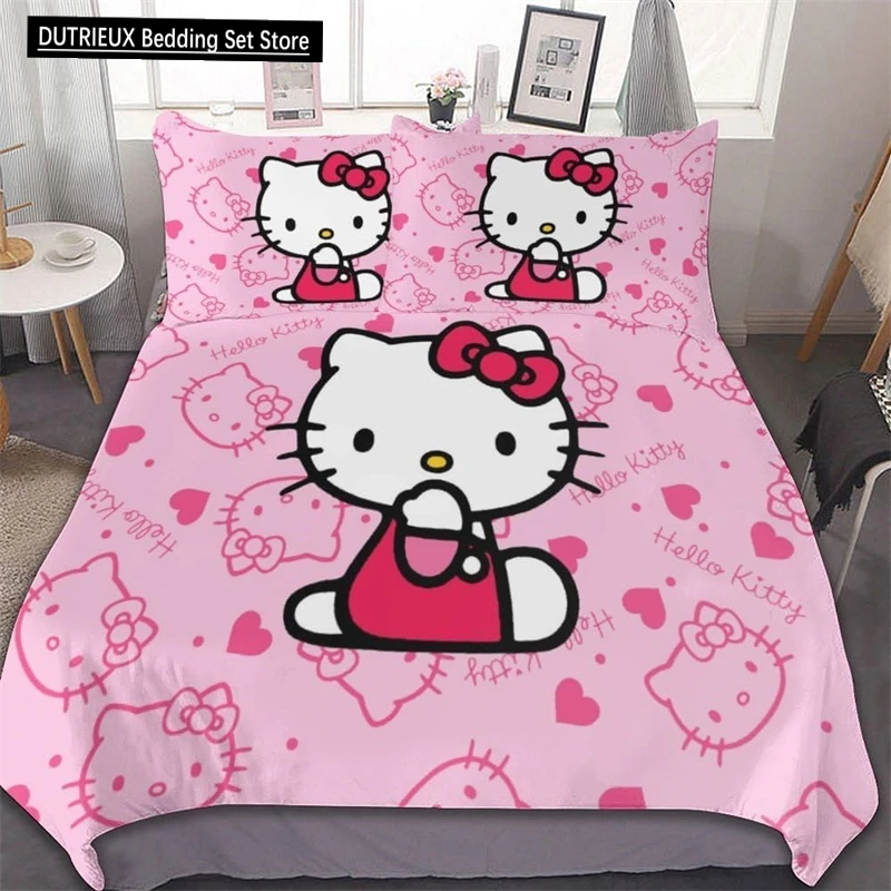 

Kawaii HelloKitty Duvet Cover for Women Girls Cute Lightweight 3-Piece Duvet Cover Set Including 1 Duvet Cover and 2 Pillowcases