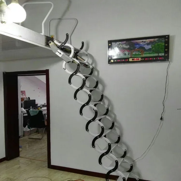 New household attic telescopic ladder upturned folding wall-mounted lift ladder compartment hanging shop shrink indoor