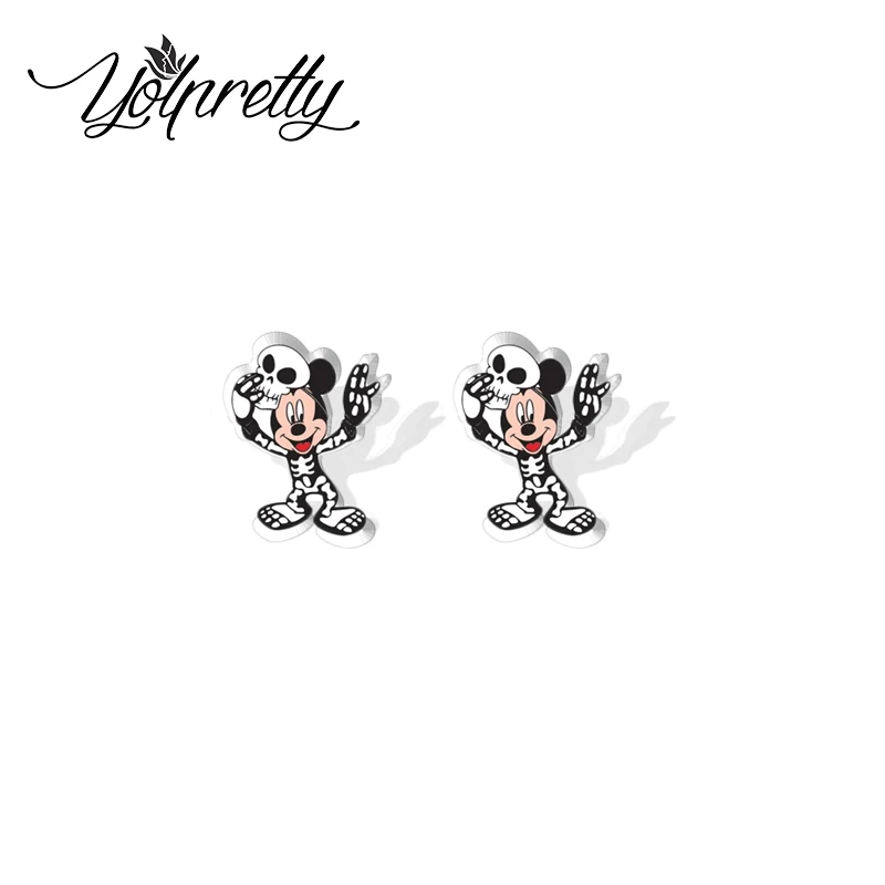 2024 New Fashion Halloween Mickey and Minnie Mouse Cosplay Epoxy Handcraft Acrylic Stud Earrings