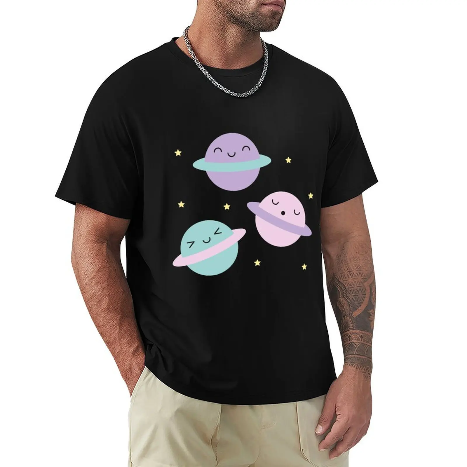 Kawaii Pastel Planets T-Shirt Soft Cotton Print T-Shirt