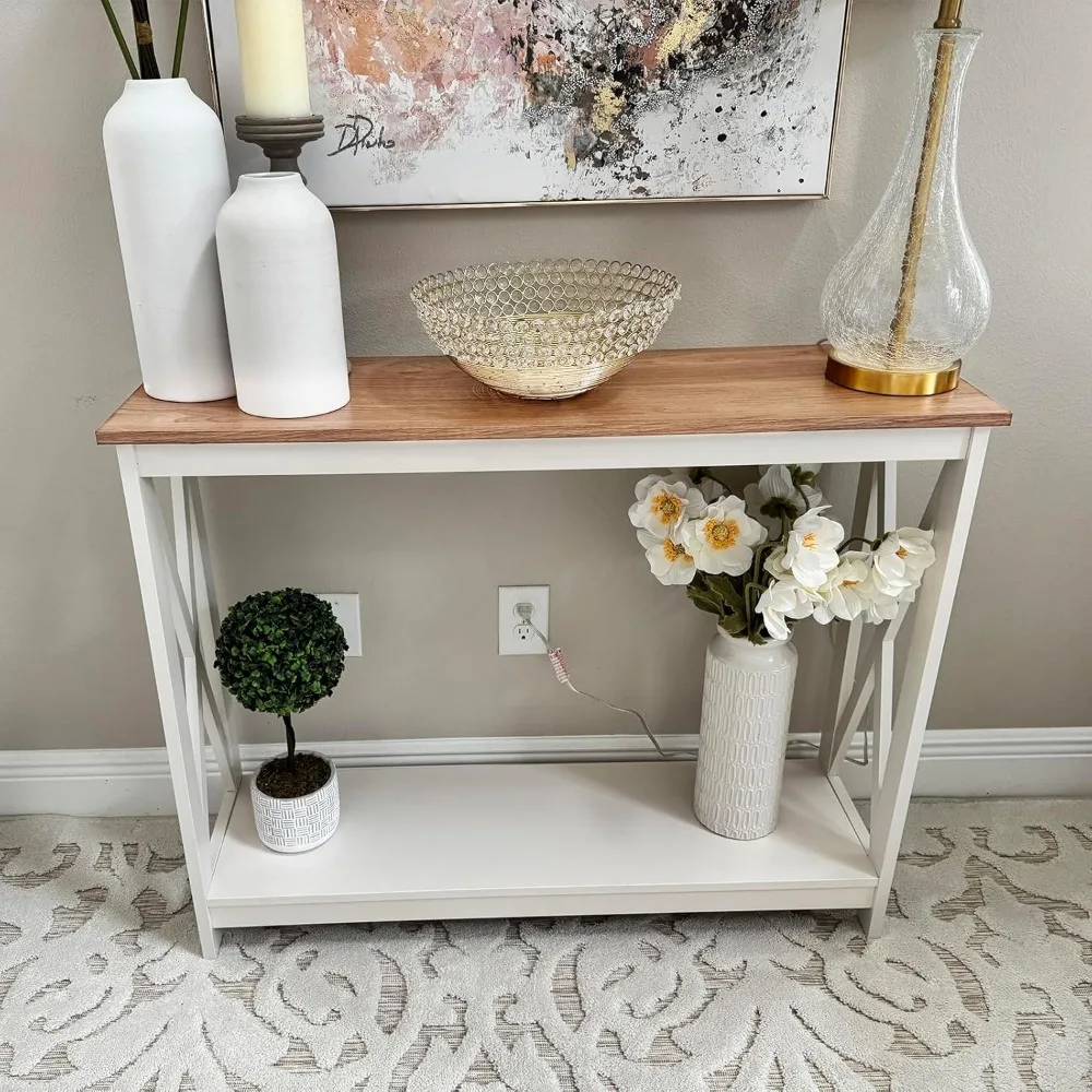 Console Table for Entryway, Narrow Couch Table Behind Sofa for Living Room Modern Farmhouse Entryway Table, Ivory Wh