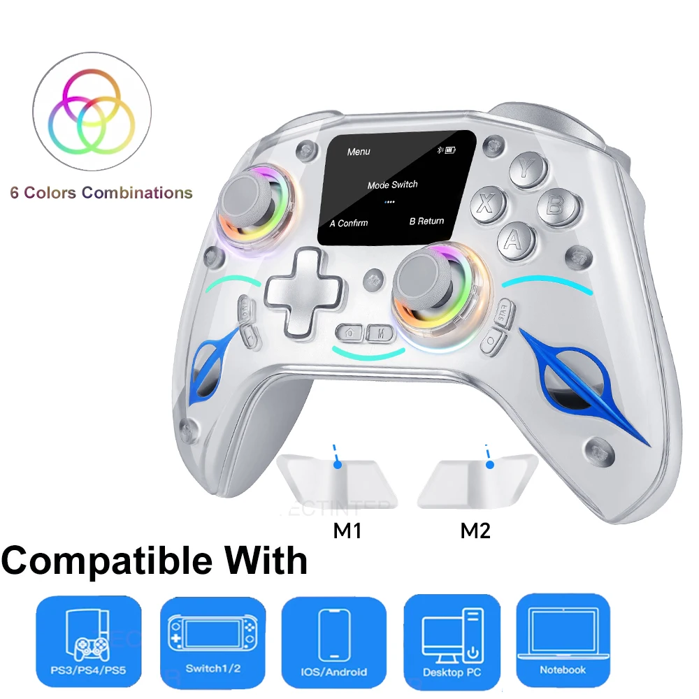 

Беспроводной RGB-контроллер для Nintendo Switch 1/2/PS4/Android/iOS, программируемый джойстик с датчиками Холла для управления на ПК
